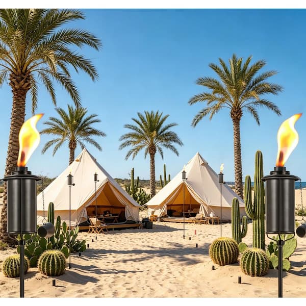 59 in. Metal Solar Garden Torches, 16 oz. Citronella Outdoor Decor