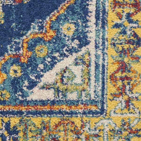 7 ft. x 10 ft. Ivory Tan and Blue Abstract Distressed Non Skid Area Rug