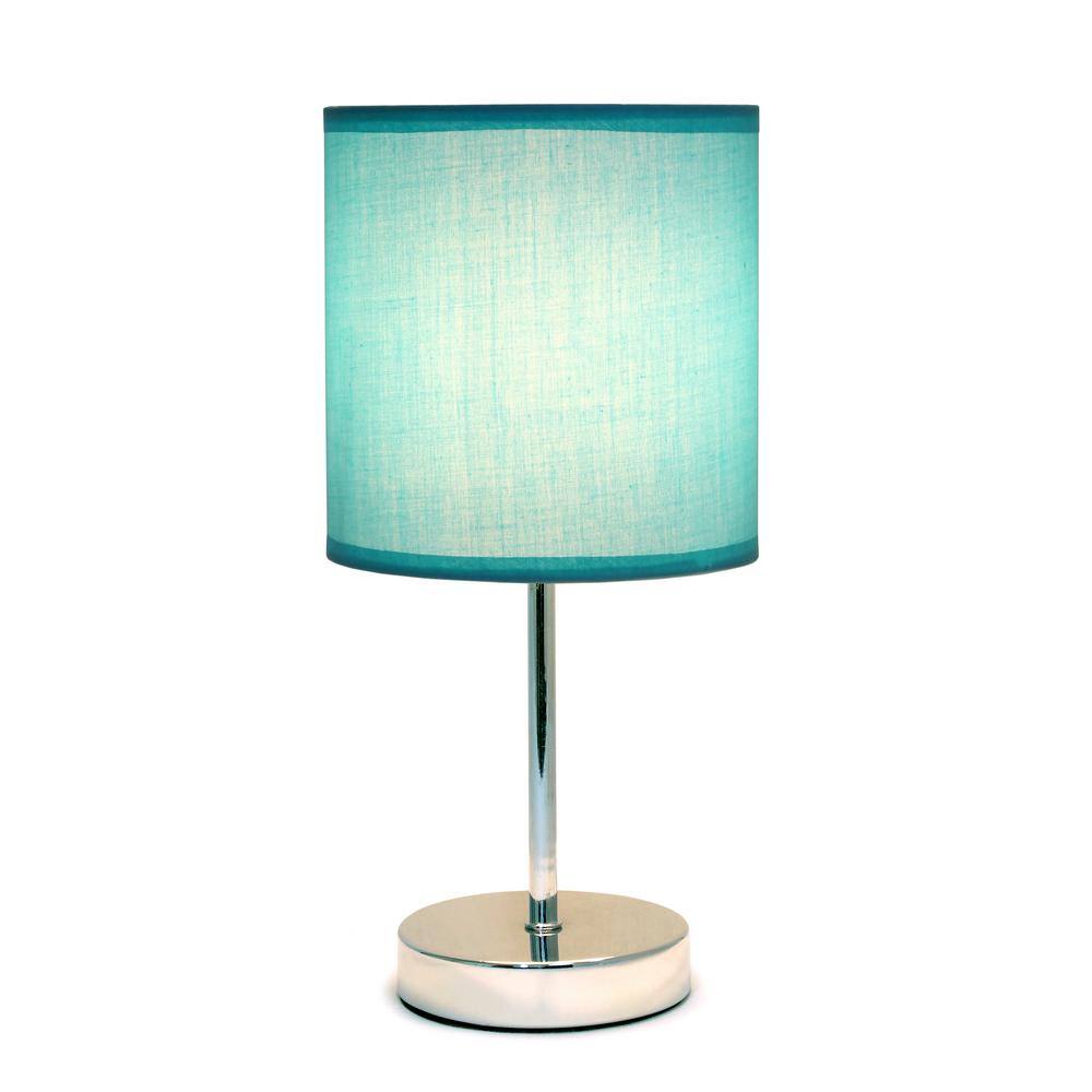 Mini Chrome Table Lamp with Blue Fabric Shade