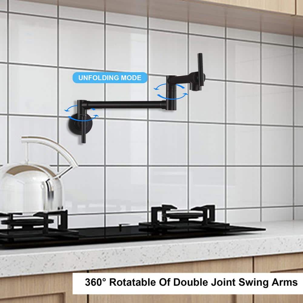 Matte Black Wall Mount Single Handle Pot Filler Faucet