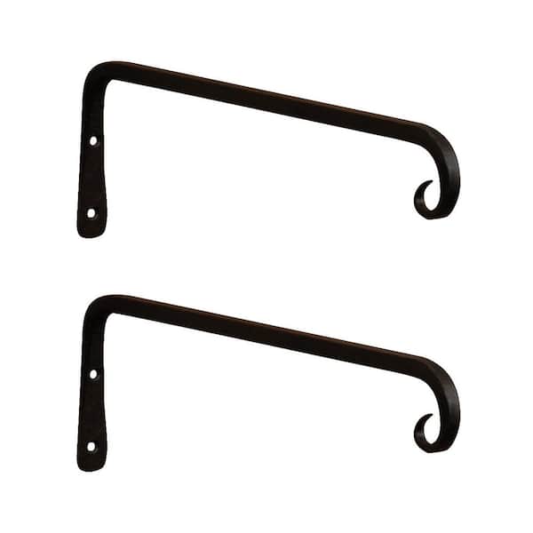 Set of 2 Straight Down Curled Wall Metal Brackets, 12 in. Tall, Black Powder Coat Finish