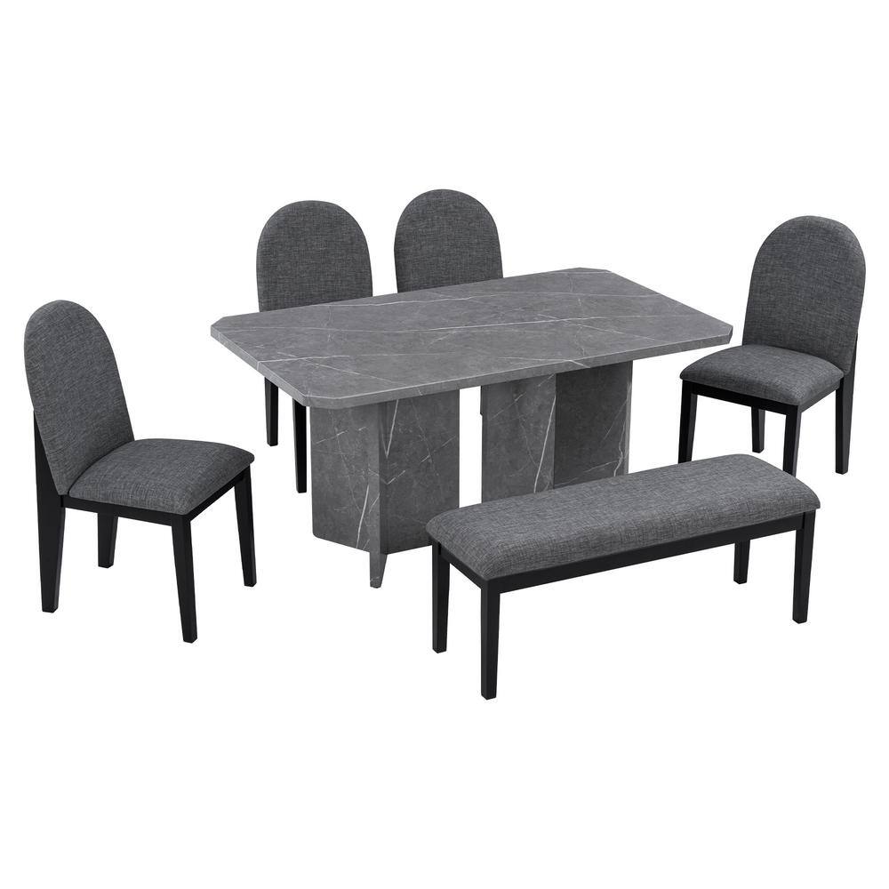 Nestfair Gray 6Piece Rectangle Dining Table with 4 Chairs and 1 Bench