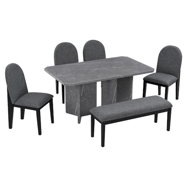 Nestfair Gray 6-Piece Rectangle Dining Table with 4 Chairs and 1 Bench