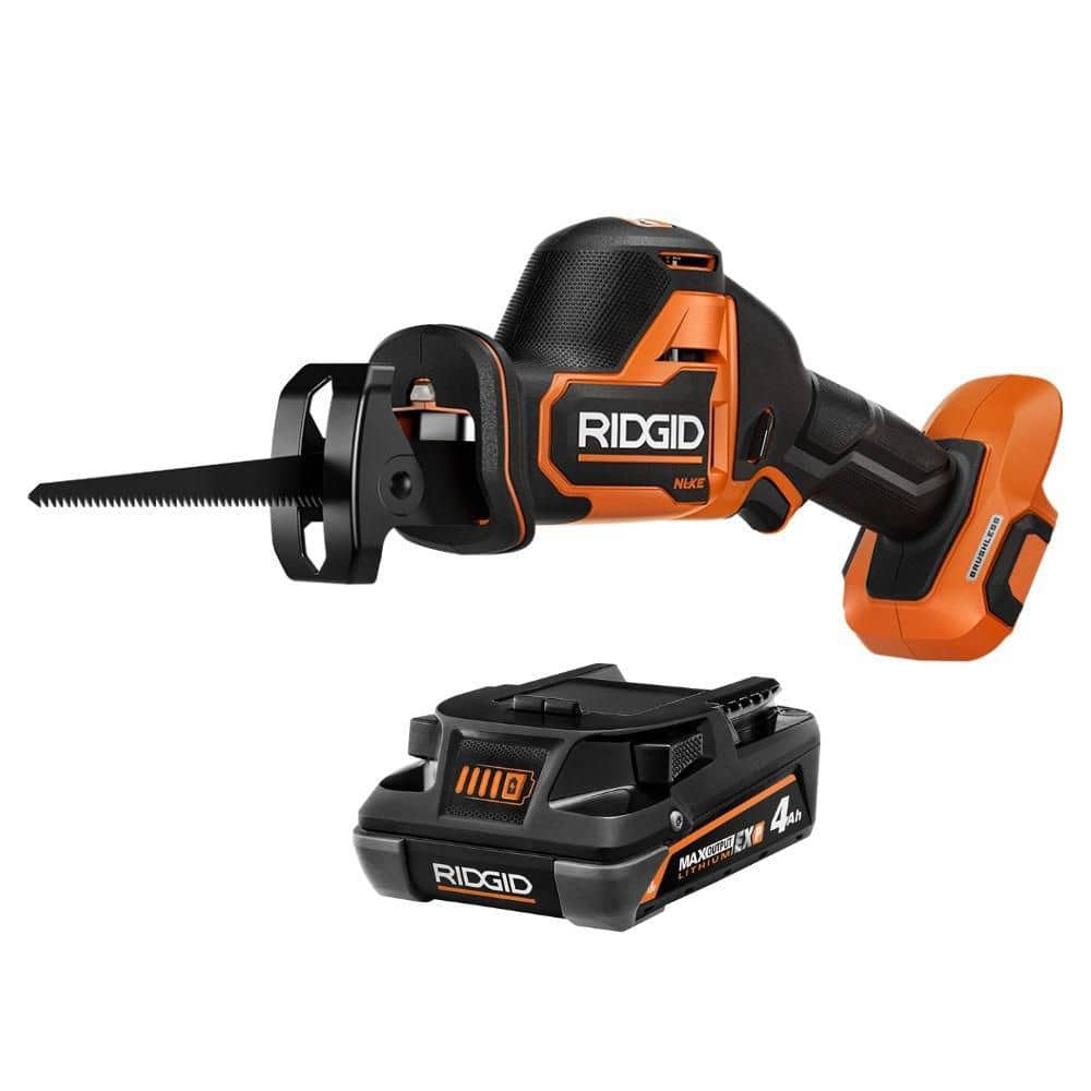 RIDGID 18V NUKE SubCompact Brushless Cordless One-Handed Reciprocating Saw w/ 18V 4.0 Ah EXP Lithium-Ion Battery (RNKSRS01R840041)