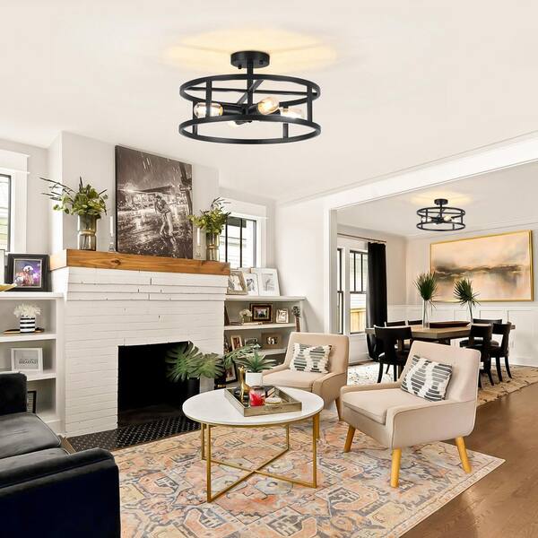 ZSMIHDOH 16.5 in. 4-Light Black Drum Semi Flush Mount Ceiling
