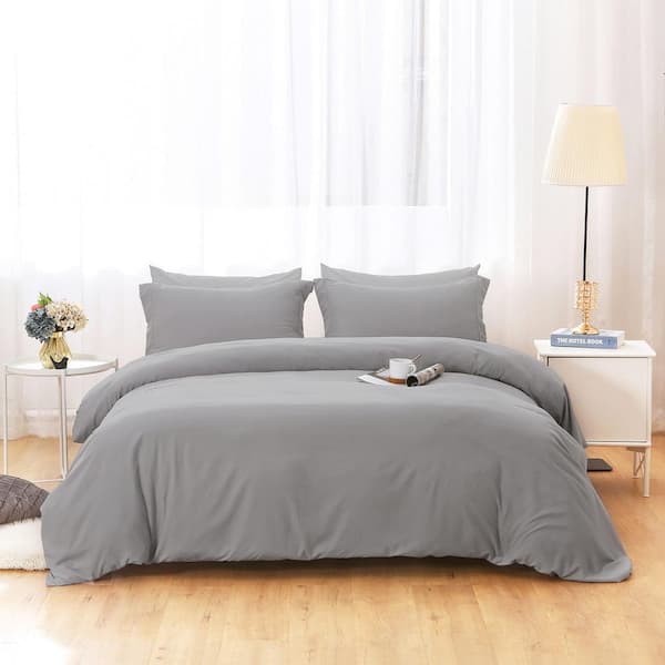 Unbranded Dark Grey Solid Color King Size Microfiber Comforter Only with Zipper Closure Duvet Cover and 2-Pillow Shams