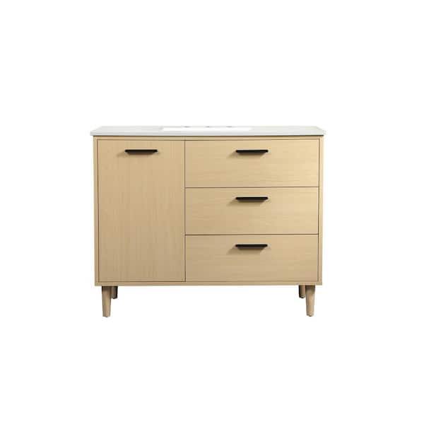 Unbranded Simply Living 42 in. W x 22 in. D x 34 in. H Bath Vanity in Maple with Ivory White Engineered Marble Top