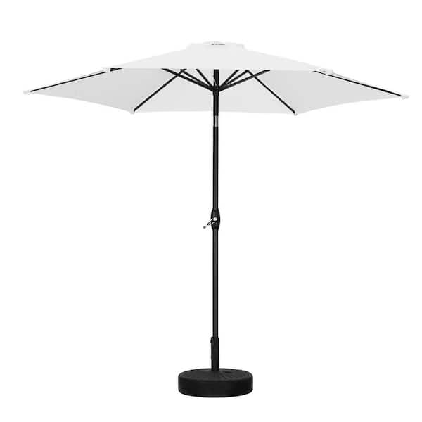 OVASTLKUY 9 ft. Market Patio Outdoor Umbrella with Crank in Beige White with Base