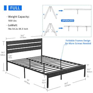 Full Bed Frame ，Black Metal Frame Full Platform Bed with Modern Wood Headboard, Easy Assembly/No-Slip/No Noise，55.8in.W