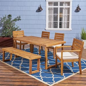 Nestor Sandblast Natural 6-Piece Wood Outdoor Dining Set with Beige Cushions