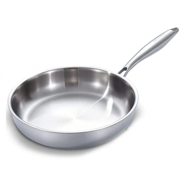 Tri-Ply 12.5 in Stainless Steel Nonstick Skillet with Lid in Silver Non Toxic Surface Even Heat Induction Safe