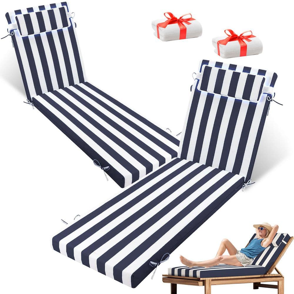71 in. x 21 in. x 4 in. (2-Pack) Waterproof Outdoor Chaise Lounge Cushion With a Bath Towel Navy Blue and White Stripes price history on PriceWatchPro