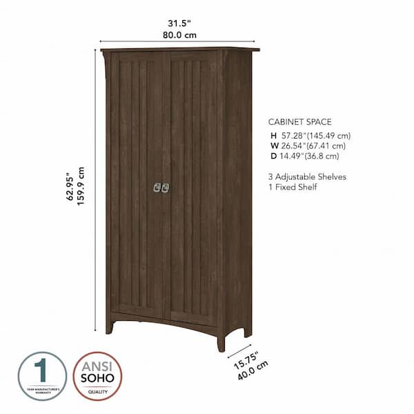 Mobiletto Bush Salinas 46x13x30 Cm Con Ante E Ripiani Regolabili – Finitura Marrone Cenere