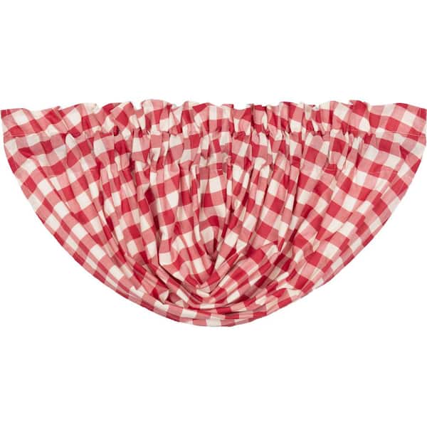 VHC BRANDS Annie Buffalo Check 60 in. W x 15 in. L Cotton Straight Edge Rod Pocket Farmhouse Kitchen Curtain Balloon Valance in Red