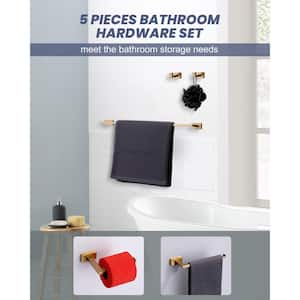 5-Piece Bath Hardware Set with Toilet Paper Holder, Hooks, Towel Bar in Gold