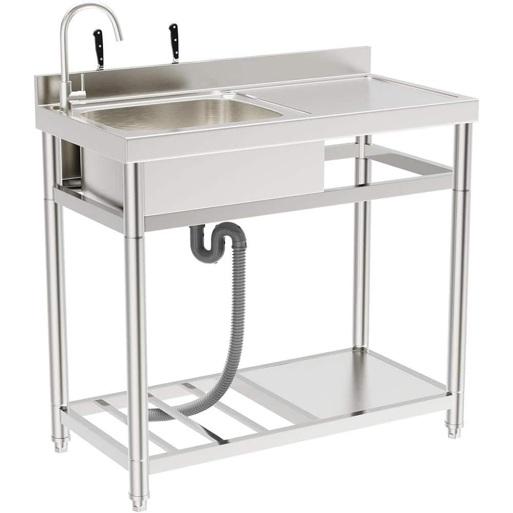 20 in. D x 39 in. W Freestanding Utility Sink in Stainless Steel with Cold/