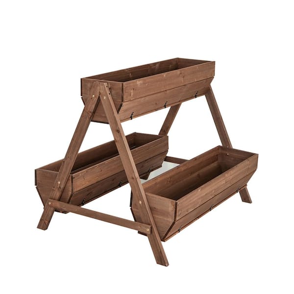ANGELES HOME 44 in. x 36 in. x 35 in. Fir Wood Brown Vertical Raised Garden Bed with 3 Wooden Planter Boxes