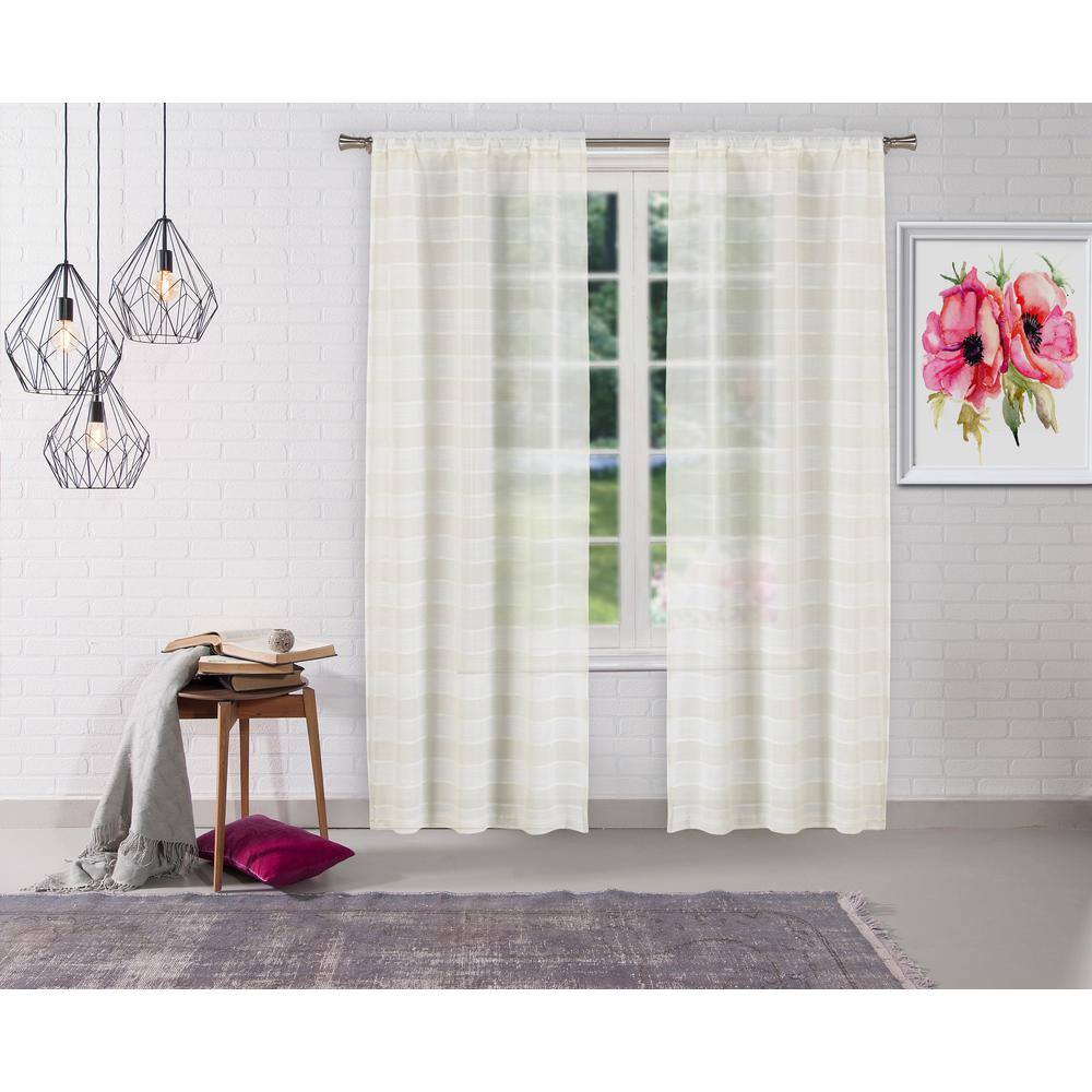 Home Maison Linen Striped Rod Pocket Room Darkening Curtain 37 In W X 96 In L Set Of 2 Darln12 15420 The Home Depot