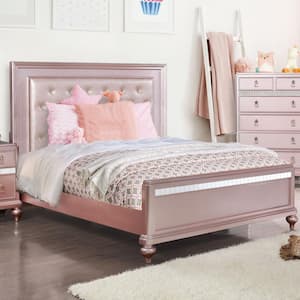 Kloe Pink Wood Frame Queen Panel Bed with Tufted Headboard