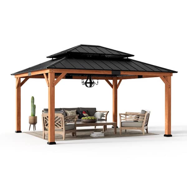 Ultra Series Wood Gazebo 13 ft. x 15 ft. Cedar Framed Wooden Gazebo with Double Galvanized Steel Roof, Permanent Hardtop