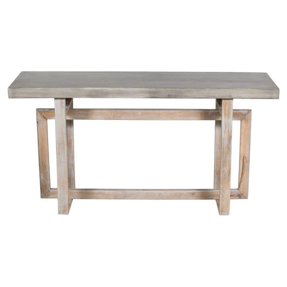 Rustic Light Brown Mango Wood 60" Console Table with Geometric Base