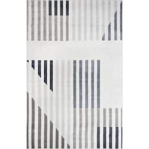 Robbi Modern Striped Light Gray 5 ft. x 8 ft. Area Rug