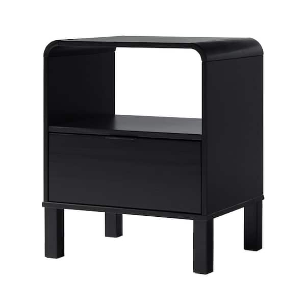 Black 1-Drawer Solid Wood Modern Rounded 19 in. W Nightstand