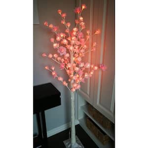 70 in. Pre-Lit Pink Artificial Rose Lighted Tree with 96-Warm White LED Lights and stand