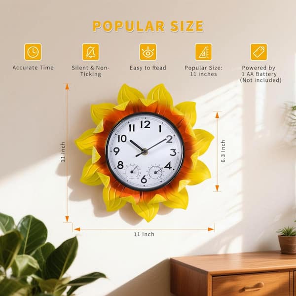 11 in. Outdoor Wall Clock with Thermometer and Hygrometer, Silent