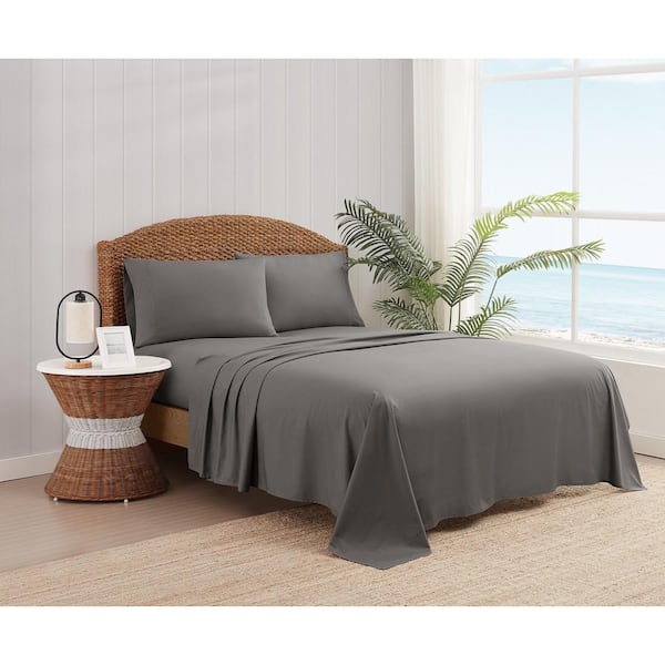 Solid Percale Cotton Grey 5 Piece Split King Sheet Set