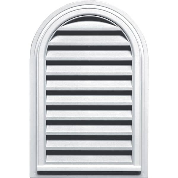 Builders Edge 22 in. x 32 in. Round Top Plastic Built-in Screen Gable Louver Vent #001 White