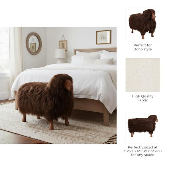 Liv & Skye Brown 31.25 in. x 22.75 in. Faux Fur Wood Decorative