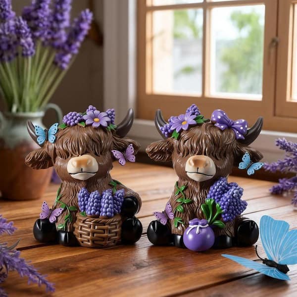 2-Pack Highland Cow Resin Garden Statue L0FCDWXS54 - The Home Depot