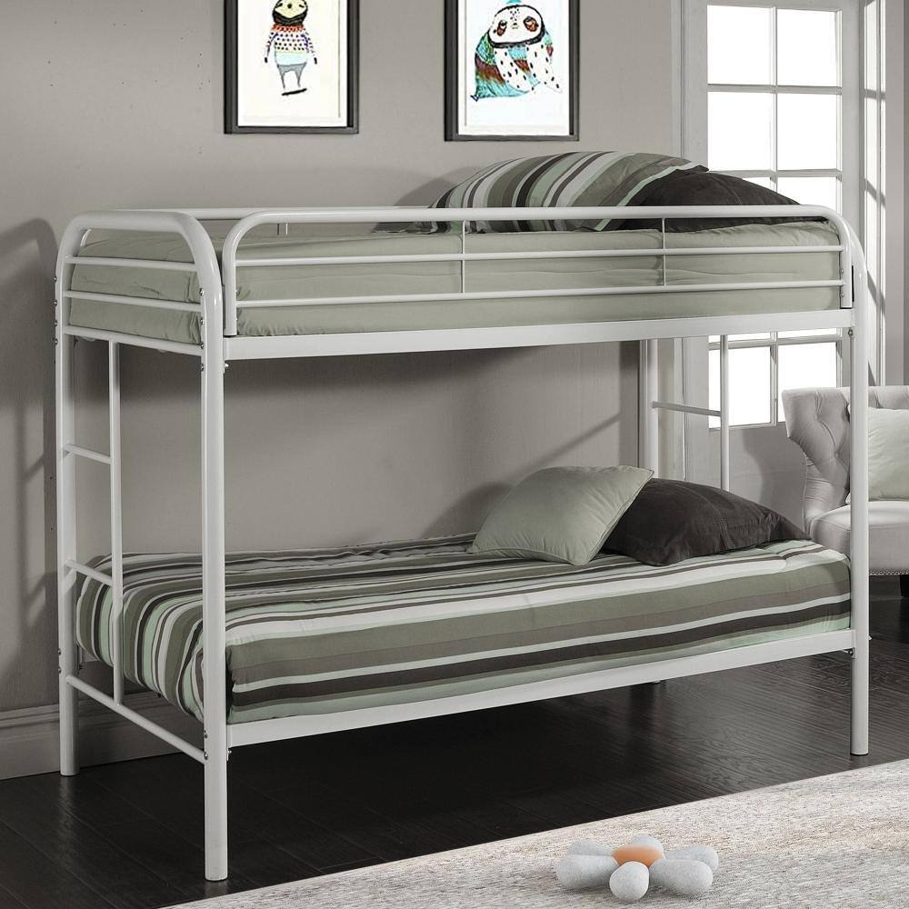 Benjara Thomas White Twin Adjustable Bunk Bed with Metal Frame BM155350