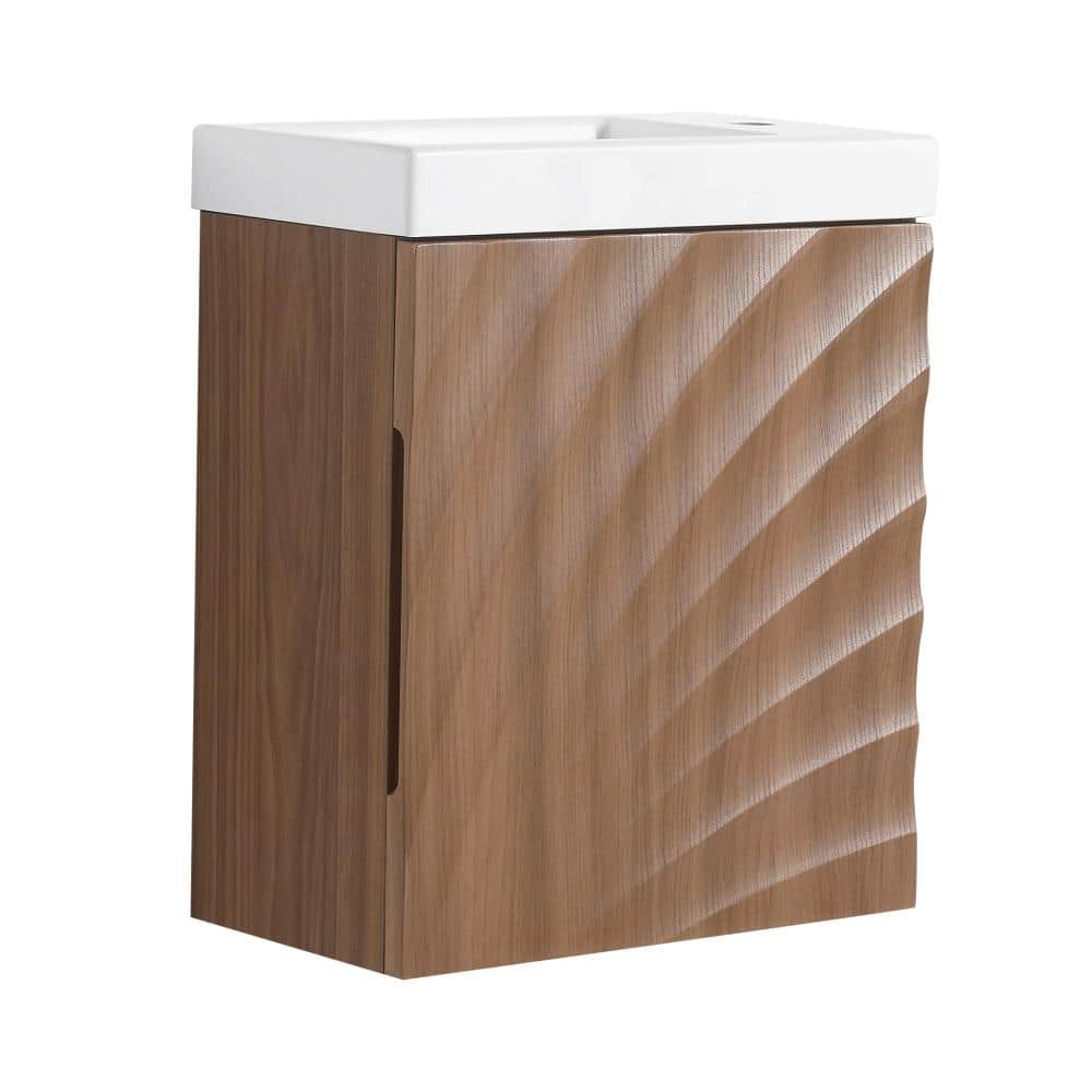 18.5 in. W Floating Bath Vanity in Walnut with 3D Shell Pattern Door, Resin Sink and Ultra-Slim 10 in. Depth Cabinet price history on PriceWatchPro
