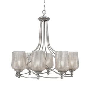 Royale 8 Light Brushed Nickel Chandelier, Round Chandelier with 5 in. Silver Textured Glass Shades, No Bulbs Included