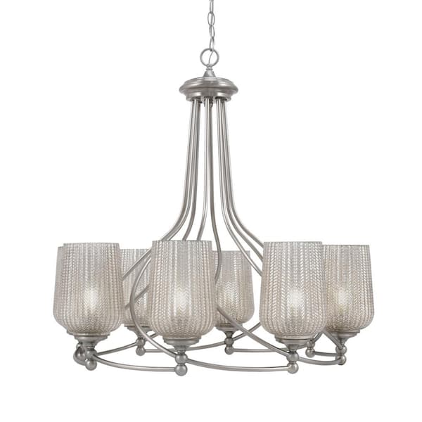 Unbranded Royale 8 Light Brushed Nickel Chandelier, Round Chandelier with 5 in. Silver Textured Glass Shades, No Bulbs Included