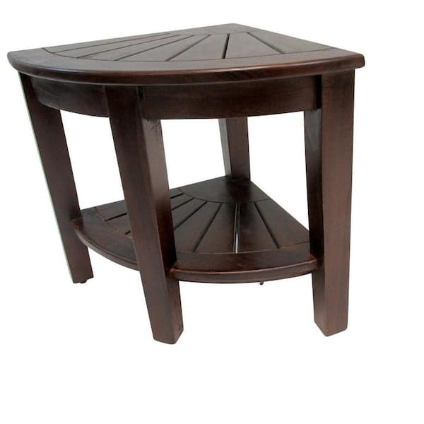 17 in. L x 17 in. W x 18 in. H. Teak Corner Stool with Rack