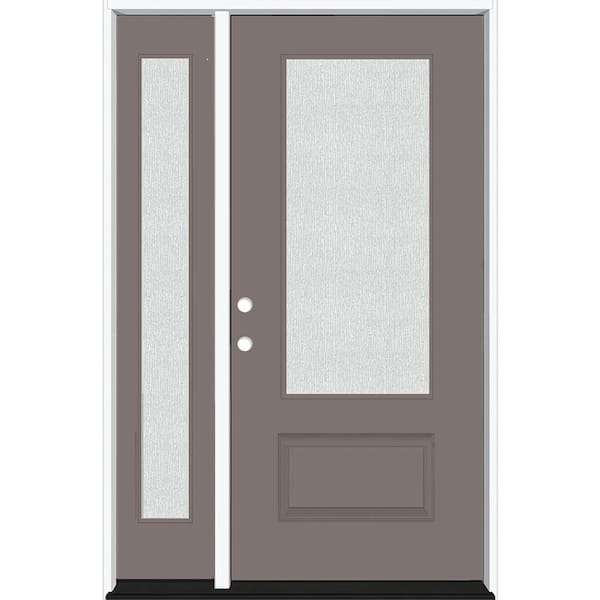 Steves & Sons Legacy 53 in. x 80 in. 3/4 Lite Rain Glass RHIS Primed Kindling Finish Fiberglass Prehung Front Door with 14 in. SL