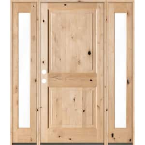 64 in. x 80 in. Rustic Alder Square Clear Low-E Unfinished Wood Right-Hand Inswing Prehung Front Door/Full Sidelites