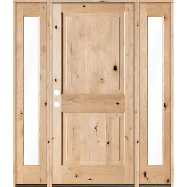 Krosswood Doors 64 in. x 80 in. Rustic Alder Square Clear Low-E Unfinished Wood Right-Hand Inswing Prehung Front Door/Full Sidelites