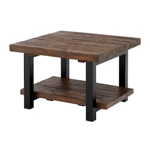 Pomona 27 in. Rustic Natural/Black Square Wood Top Coffee Table with Shelf