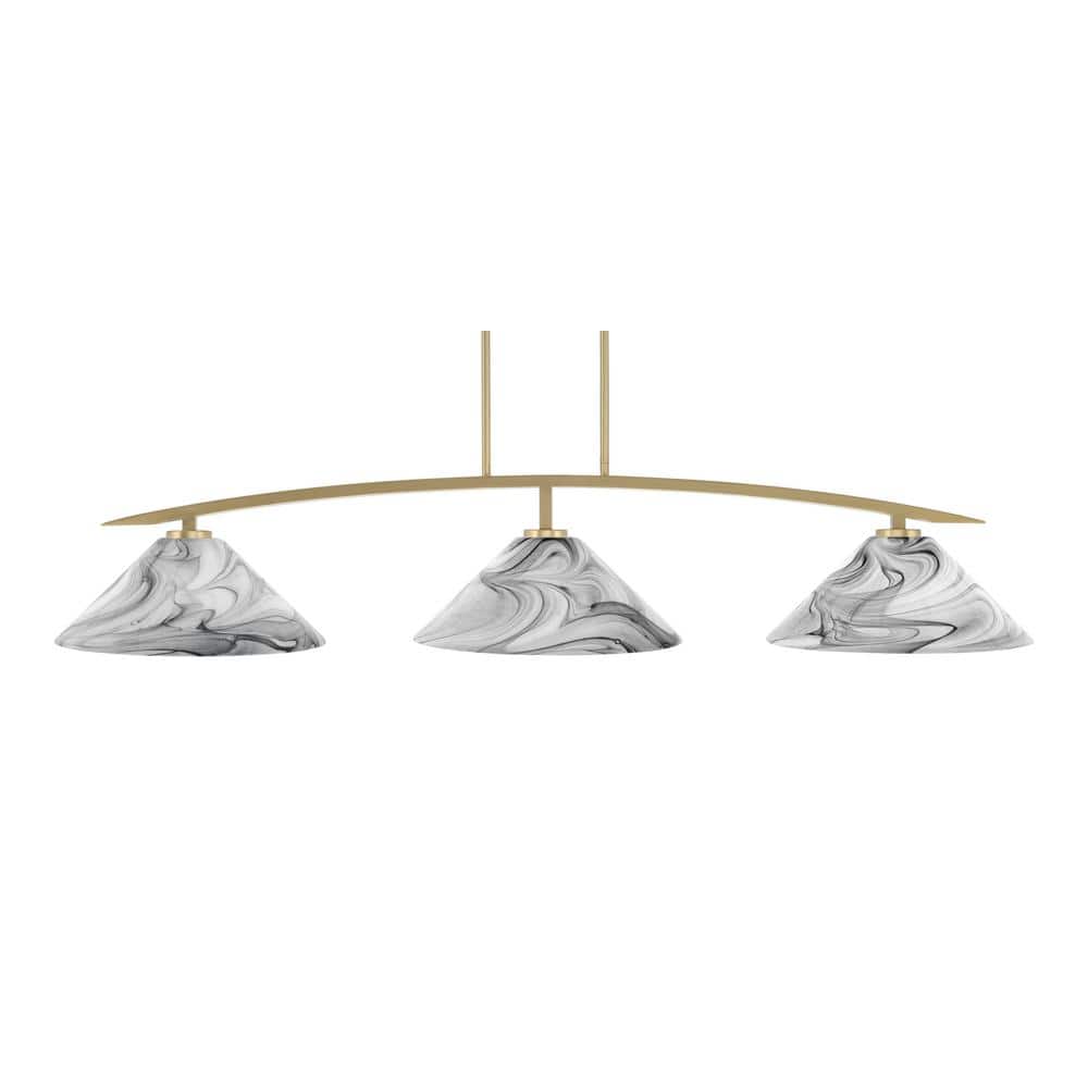 Siena 3-Light New Age Brass Billiard Light with 16 in. Onyx Swirl Glass Sha