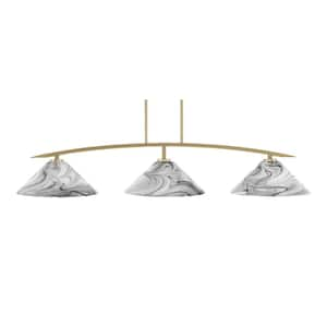 Siena 3-Light New Age Brass Billiard Light with 16 in. Onyx Swirl Glass Shades No Bulbs Included