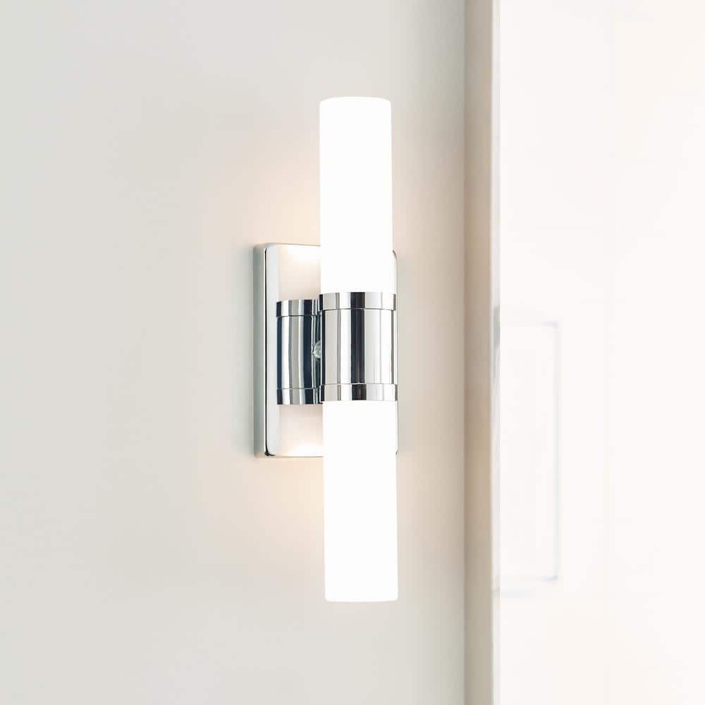 Keaton Chrome 2-Light Dimmable Bath Vanity with Satin Etched Glass