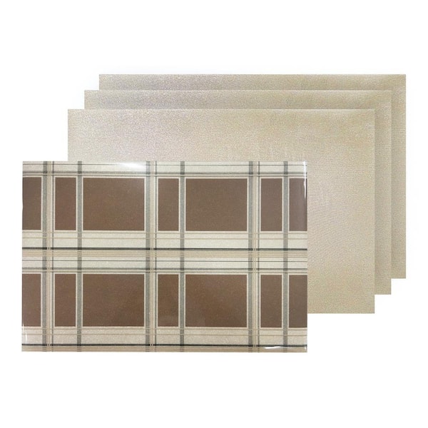 Sidewalk Trench Plaid Reversible Metallic Shimmer Placemat Set of 4, 12 in. x 18 in., Sparkling Brown/Beige/Black