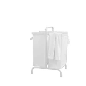Any White Fabric and PVC Laundry Hamper Basket, 2-Tier with Removable 4-Bag Laundry Sorter