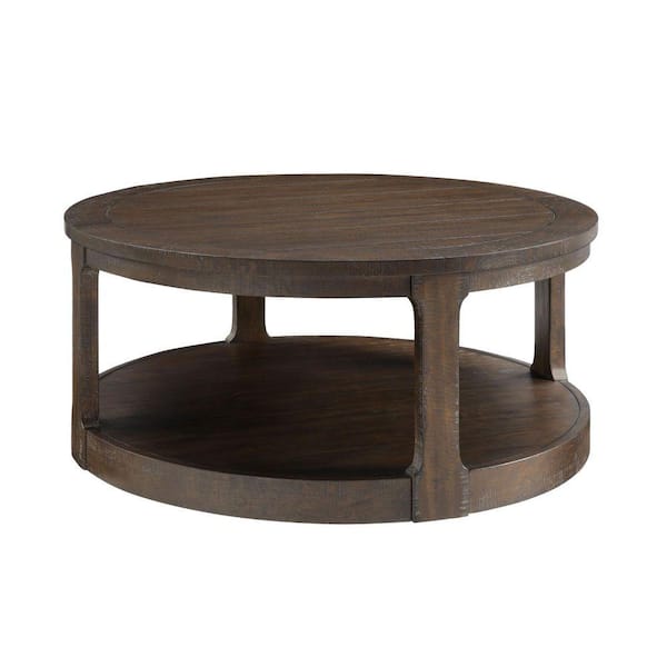 40 in. Large Curved 2 Tier Traditional Round Circle Wooden Center Coffee Table, Mid Century Rounded Table with Wheels