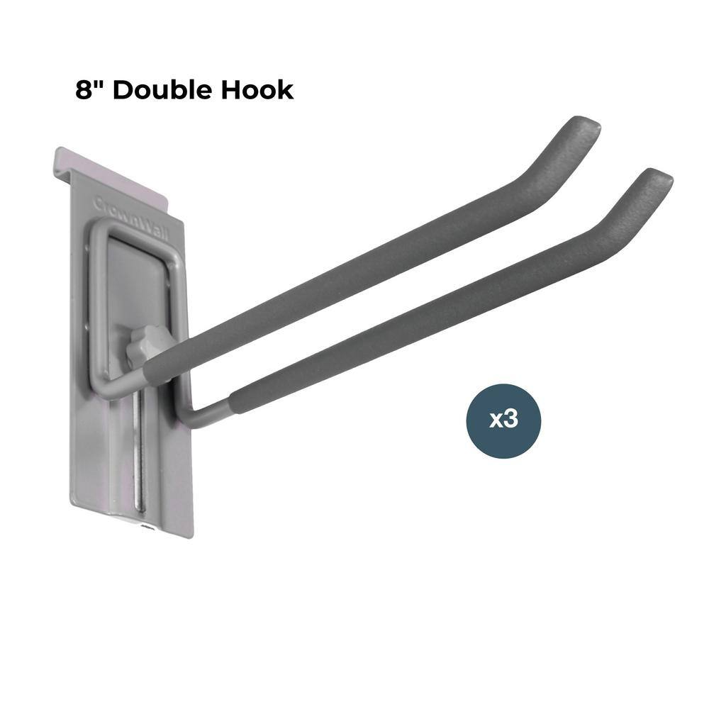 Heavy Duty Steel 8 Inch Locking Double Hooks for Slatwall (3 Pack)