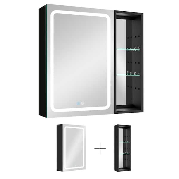 Unbranded 30 in. W x 30 in. H Large Rectangular Silver Aluminum Surface Mount Medicine Cabinet with Mirror and Shelf(Left Open)